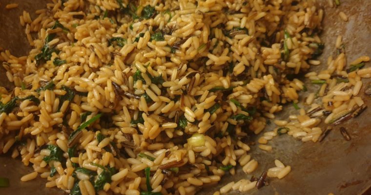 riz frit aux pousses d’épinard et coriandre fraîche